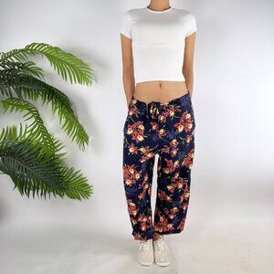 Vintage Y2K Blue Floral Beachy Boho Low Rise Wide Leg Summer Capri Pants / M
